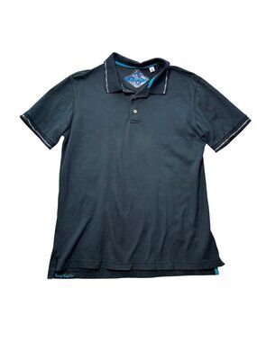 Robert Graham Sz Medium Black Polo Shirt Blue Stitching Casual Top